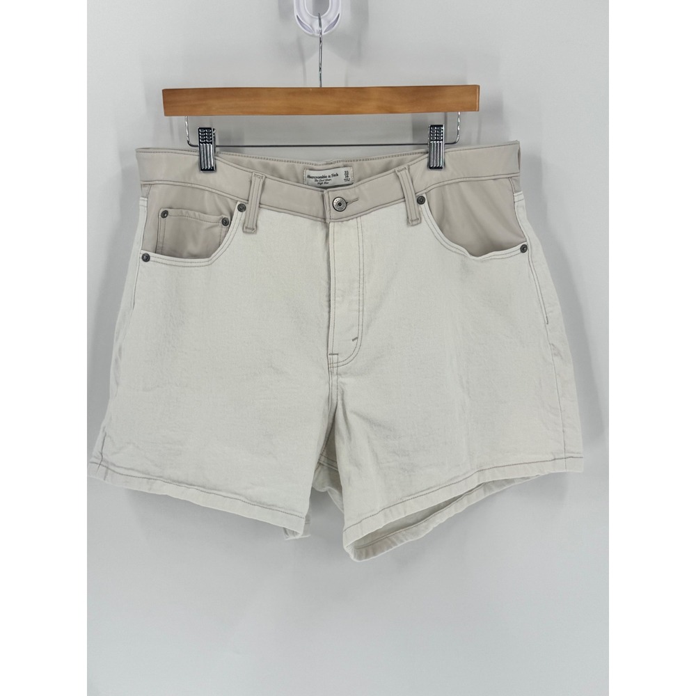 Abercrombie & Fitch The‎ Dad Short Women 16 White High Rise Faux Leather Trim